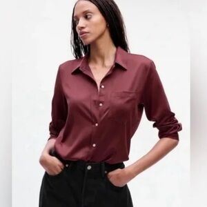 Boyfriend satin shirt by Gap. Size Large. Muted burgundy.